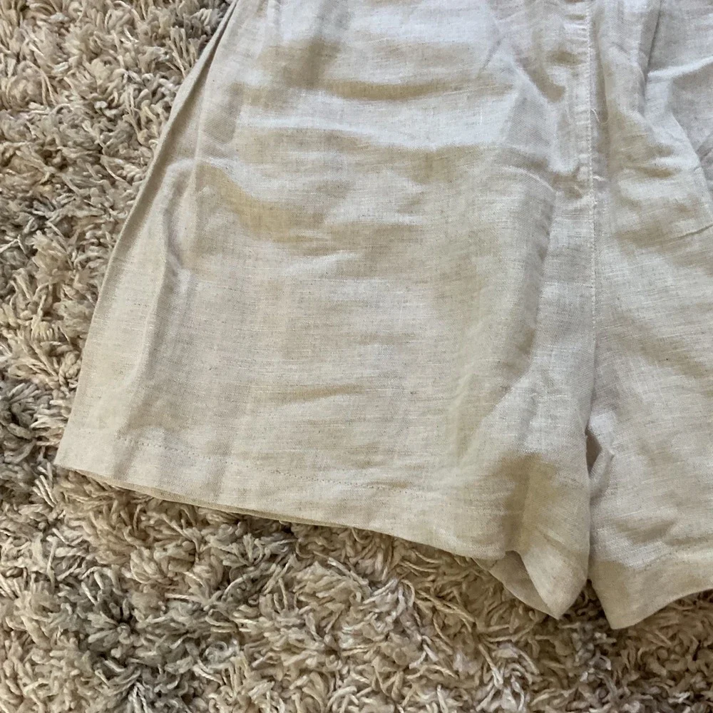Hester & Orchard Linen Blend Elastic Waist Shorts Beige Women Large